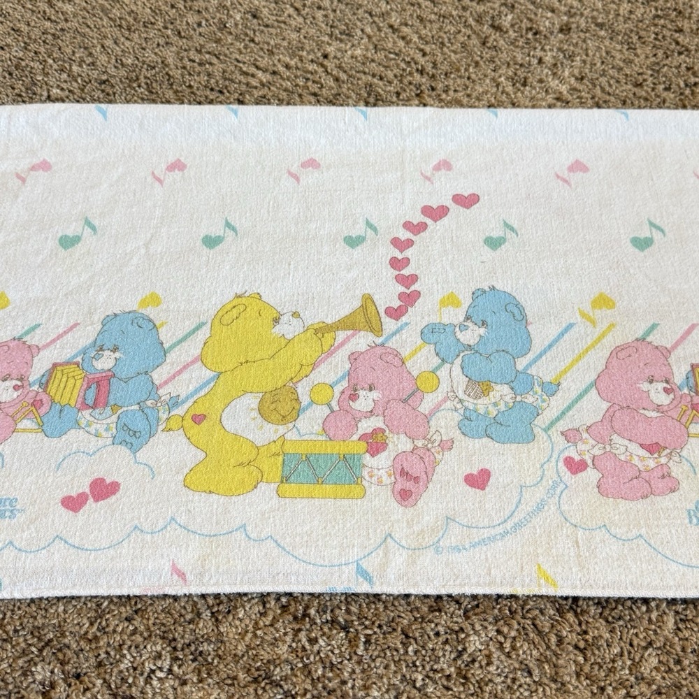 Vintage Care Bears Receiving Blanket Fleece Fabric Craft Project 1984 White 80s
